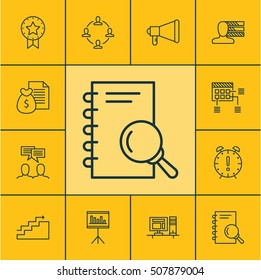 Set Of Project Management Icons On Personal Skills, Presentation And Growth Topics. Editable Vector Illustration. Includes Award, Time, Announcement And More Vector Icons.