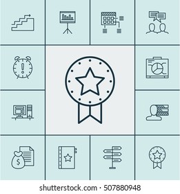 Set Of Project Management Icons On Opportunity, Present Badge And Presentation Topics. Editable Vector Illustration. Includes Dashboard, Computer, Report And More Vector Icons.
