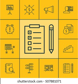 Set Of Project Management Icons On Money, Growth And Report Topics. Editable Vector Illustration. Includes Advertising, Revenue, Time And More Vector Icons.