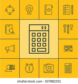 Set Of Project Management Icons On Announcement, Time Management And Analysis Topics. Editable Vector Illustration. Includes Research, Notebook, Date And More Vector Icons.