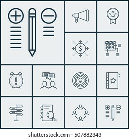 Set Of Project Management Icons On Opportunity, Announcement And Innovation Topics. Editable Vector Illustration. Includes Cash, Research, Time And More Vector Icons.