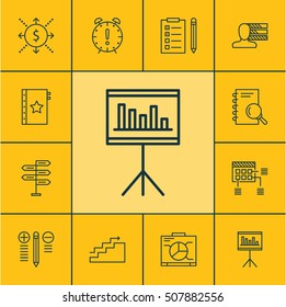 Set Of Project Management Icons On Analysis, Board And Presentation Topics. Editable Vector Illustration. Includes Statistics, Task, Cash And More Vector Icons.