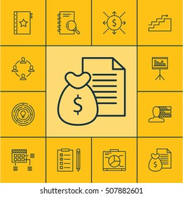 Set Of Project Management Icons On Schedule, Growth And Money Topics. Editable Vector Illustration. Includes Goal, Brainstorming, Team And More Vector Icons.