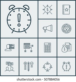 Set Of Project Management Icons On Time Management, Decision Making And Collaboration Topics. Editable Vector Illustration. Includes Time, Advertising, Money And More Vector Icons.