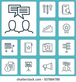 Set Of Project Management Icons On Warranty, Presentation And Announcement Topics. Editable Vector Illustration. Includes Plan, Notebook, Solution And More Vector Icons.