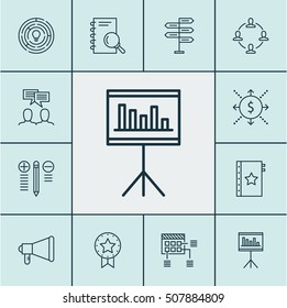 Set Of Project Management Icons On Money, Analysis And Schedule Topics. Editable Vector Illustration. Includes Win, Solution, Right And More Vector Icons.