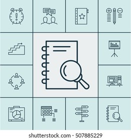 Set Of Project Management Icons On Time Management, Discussion And Computer Topics. Editable Vector Illustration. Includes Workspace, Right, Notebook And More Vector Icons.