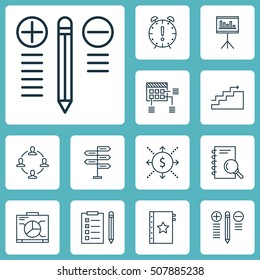 Set Of Project Management Icons On Presentation, Decision Making And Reminder Topics. Editable Vector Illustration. Includes Flow, Collaboration, Statistics And More Vector Icons.