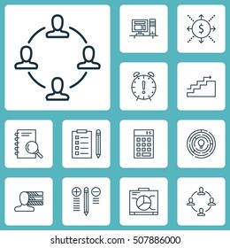 Set Of Project Management Icons On Investment, Growth And Innovation Topics. Editable Vector Illustration. Includes Flow, Skills, Date And More Vector Icons.