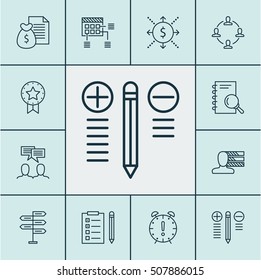 Set Of Project Management Icons On Report, Present Badge And Analysis Topics. Editable Vector Illustration. Includes Fork, Date, Deadline And More Vector Icons.