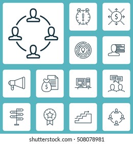 Set Of Project Management Icons On Present Badge, Discussion And Growth Topics. Editable Vector Illustration. Includes Making, Meeting, Growth And More Vector Icons.