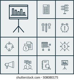 Set Of Project Management Icons On Schedule, Decision Making And Analysis Topics. Editable Vector Illustration. Includes Presentation, Promotion, Investment And More Vector Icons.