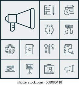 Set Of Project Management Icons On Presentation, Announcement And Time Management Topics. Editable Vector Illustration. Includes Team, List, Warranty And More Vector Icons.