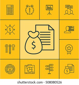 Set Of Project Management Icons On Decision Making, Innovation And Present Badge Topics. Editable Vector Illustration. Includes Revenue, Brainstorming, Personal And More Vector Icons.