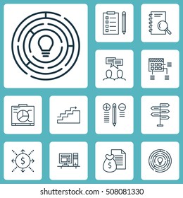 Set Of Project Management Icons On Computer, Analysis And Money Topics. Editable Vector Illustration. Includes Cash, Reminder, Computer And More Vector Icons.
