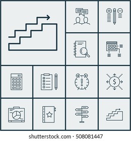 Set Of Project Management Icons On Decision Making, Growth And Time Management Topics. Editable Vector Illustration. Includes Date, Deadline, Right And More Vector Icons.