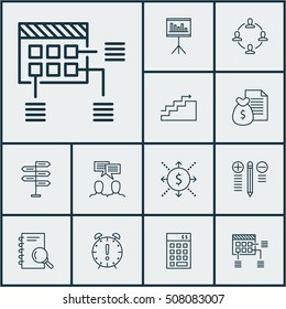 Set Of Project Management Icons On Collaboration, Money And Decision Making Topics. Editable Vector Illustration. Includes Money, Fork, Project And More Vector Icons.