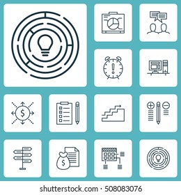 Set Of Project Management Icons On Computer, Innovation And Schedule Topics. Editable Vector Illustration. Includes Solution, Computer, Time And More Vector Icons.