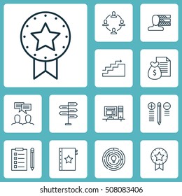 Set Of Project Management Icons On Warranty, Collaboration And Discussion Topics. Editable Vector Illustration. Includes Brainstorm, Goal, Computer And More Vector Icons.