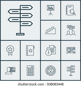 Set Of Project Management Icons On Present Badge, Innovation And Discussion Topics. Editable Vector Illustration. Includes Brainstorm, Statistic, Team And More Vector Icons.