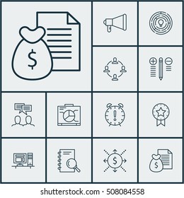Set Of Project Management Icons On Announcement, Money And Innovation Topics. Editable Vector Illustration. Includes Analysis, Win, Time And More Vector Icons.