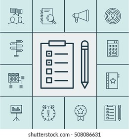 Set Of Project Management Icons On Innovation, Announcement And Reminder Topics. Editable Vector Illustration. Includes Award, Quality, Plan And More Vector Icons.