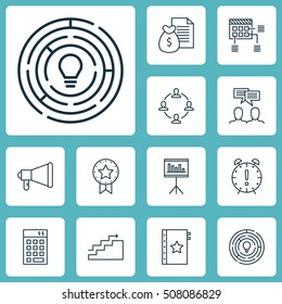Set Of Project Management Icons On Collaboration, Growth And Discussion Topics. Editable Vector Illustration. Includes Goal, Management, Budget And More Vector Icons.