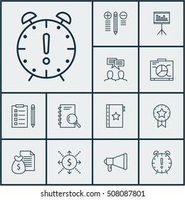 Set Of Project Management Icons On Report, Analysis And Time Management Topics. Editable Vector Illustration. Includes Revenue, Deadline, Reminder And More Vector Icons.