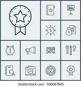 Set Of Project Management Icons On Money, Presentation And Computer Topics. Editable Vector Illustration. Includes Quality, Revenue, Research And More Vector Icons.