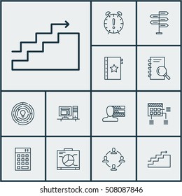 Set Of Project Management Icons On Board, Collaboration And Growth Topics. Editable Vector Illustration. Includes Analysis, Schedule, Presentation And More Vector Icons.