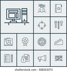 Set Of Project Management Icons On Report, Innovation And Decision Making Topics. Editable Vector Illustration. Includes Reminder, Teamwork, Announcement And More Vector Icons.
