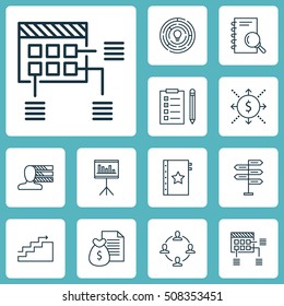 Set Of Project Management Icons On Analysis, Report And Opportunity Topics. Editable Vector Illustration. Includes Cash, Reminder, Idea And More Vector Icons.