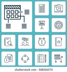 Set Of Project Management Icons On Schedule, Discussion And Investment Topics. Editable Vector Illustration. Includes Money, Notebook, Plan And More Vector Icons.