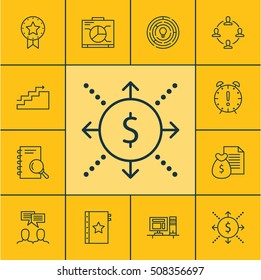 Set Of Project Management Icons On Money, Present Badge And Computer Topics. Editable Vector Illustration. Includes Chart, Workspace, Research And More Vector Icons.