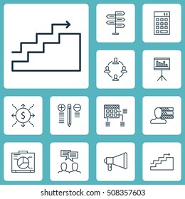 Set Of Project Management Icons On Investment, Decision Making And Presentation Topics. Editable Vector Illustration. Includes Announcement, Teamwork, Growth And More Vector Icons.