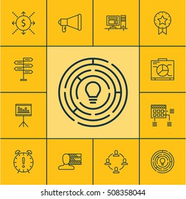 Set Of Project Management Icons On Presentation, Announcement And Opportunity Topics. Editable Vector Illustration. Includes Statistics, Flow, Computer And More Vector Icons.