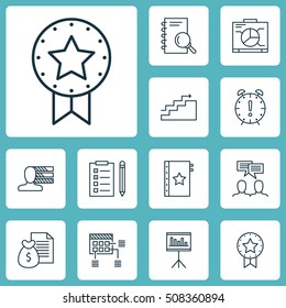 Set Of Project Management Icons On Presentation, Personal Skills And Present Badge Topics. Editable Vector Illustration. Includes Badge, Meeting, Research And More Vector Icons.
