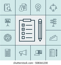 Set Of Project Management Icons On Innovation, Collaboration And Presentation Topics. Editable Vector Illustration. Includes Statistic, Goal, Fork And More Vector Icons.