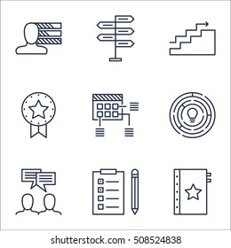 Set Of Project Management Icons On Opportunity, Growth And Reminder Topics. Editable Vector Illustration. Includes Badge, Goal And Team Elements