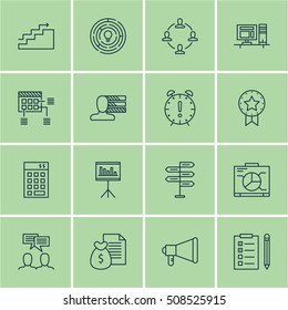 Set Of Project Management Icons On Presentation, Reminder, Collaboration And Other Topics. Editable Vector Illustration. Includes Promotion, Statistic, Win And More Vector Icons.