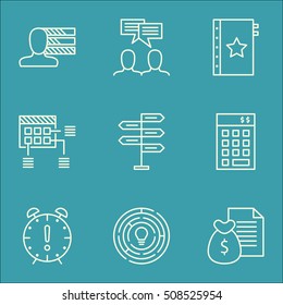 Set Of Project Management Icons On Personal Skills, Discussion And Warranty Topics. Editable Vector Illustration. Includes Report, Team And Money Vector Icons.