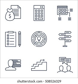Set Of Project Management Icons On Innovation, Personal Skills And Discussion Topics. Editable Vector Illustration. Includes Decision, Fork And Revenue Vector Icons.