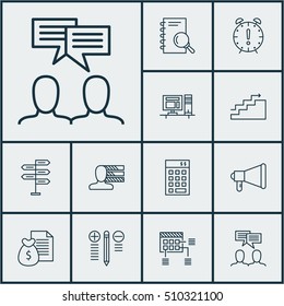 Set Of Project Management Icons On Discussion, Opportunity And Decision Making Topics. Editable Vector Illustration. Includes Office, Discussion, Goal And More Vector Icons.