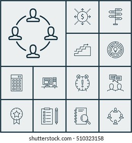 Set Of Project Management Icons On Reminder, Innovation And Discussion Topics. Editable Vector Illustration. Includes Fork, Idea, Budget And More Vector Icons.