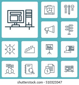 Set Of Project Management Icons On Report, Computer And Presentation Topics. Editable Vector Illustration. Includes Promotion, Dashboard, Skills And More Vector Icons.