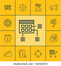 Set Of Project Management Icons On Opportunity, Growth And Schedule Topics. Editable Vector Illustration. Includes Revenue, Team, Making And More Vector Icons.