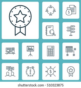 Set Of Project Management Icons On Discussion, Analysis And Money Topics. Editable Vector Illustration. Includes Investment, Award, Badge And More Vector Icons.