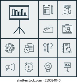 Set Of Project Management Icons On Discussion, Growth And Board Topics. Editable Vector Illustration. Includes Advertising, Statistics, Brainstorm And More Vector Icons.