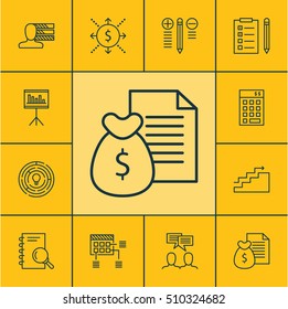Set Of Project Management Icons On Decision Making, Investment And Money Topics. Editable Vector Illustration. Includes Schedule, Statistics, Team And More Vector Icons.