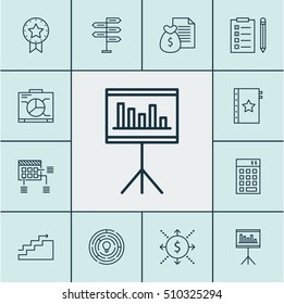 Set Of Project Management Icons On Reminder, Money And Schedule Topics. Editable Vector Illustration. Includes Idea, Statistics, Statistic And More Vector Icons.